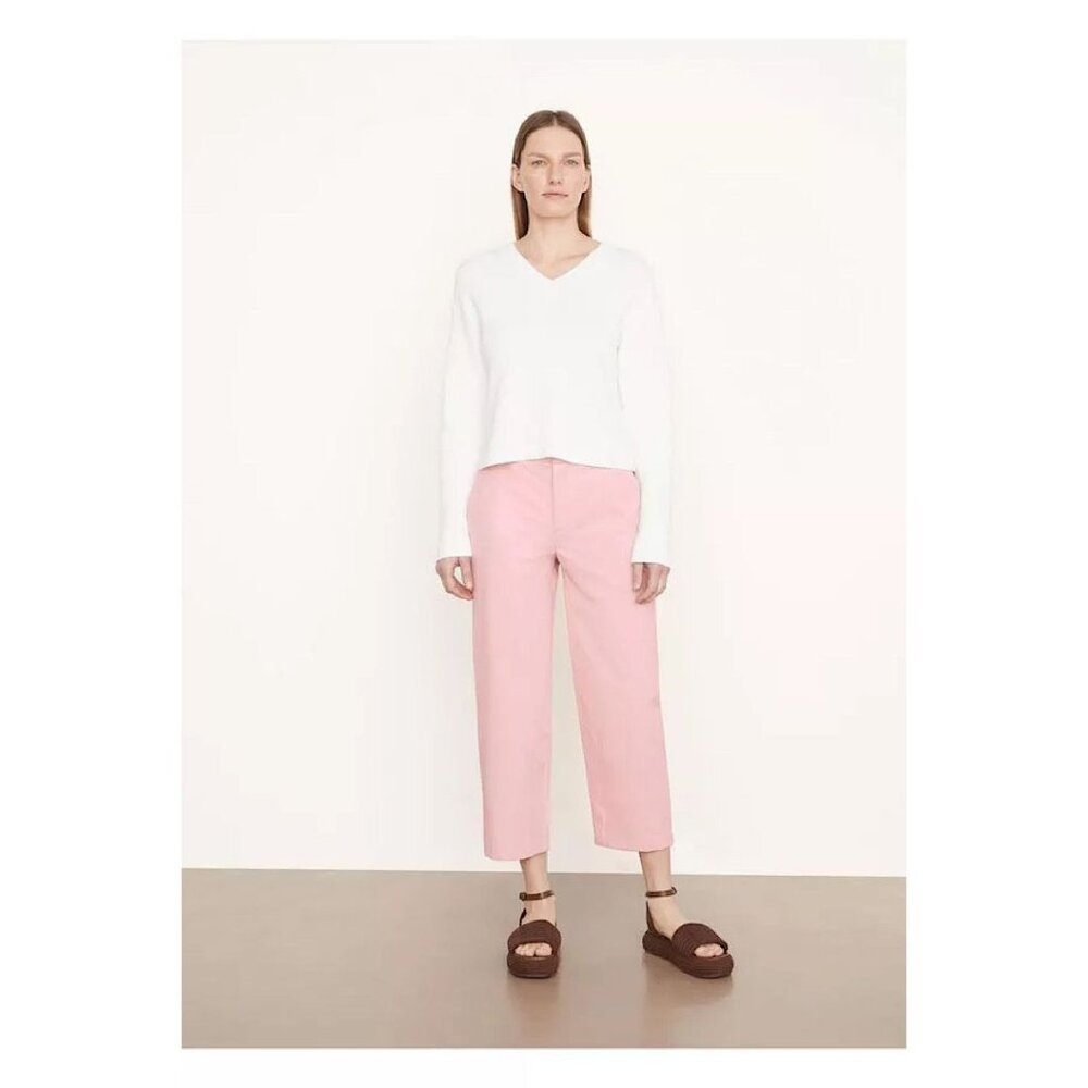 Vince Washed Cotton Low Rise Straight Leg Ankle Cropped Chino Pants Rose Pink - Picture 3 of 9